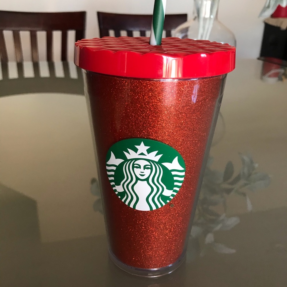 Starbucks Tumbler Cold Cup Glitter Red Holiday